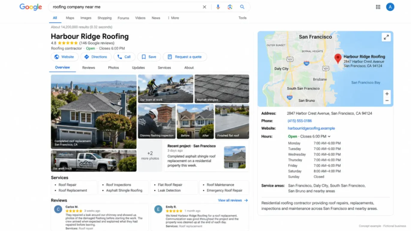 Google Business Profile optimization for roofing companies to improve local ranking
